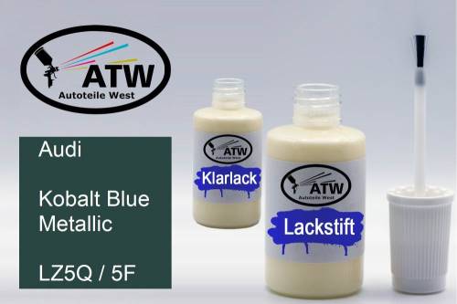 Audi, Kobalt Blue Metallic, LZ5Q / 5F: 20ml Lackstift + 20ml Klarlack - Set, von ATW Autoteile West.